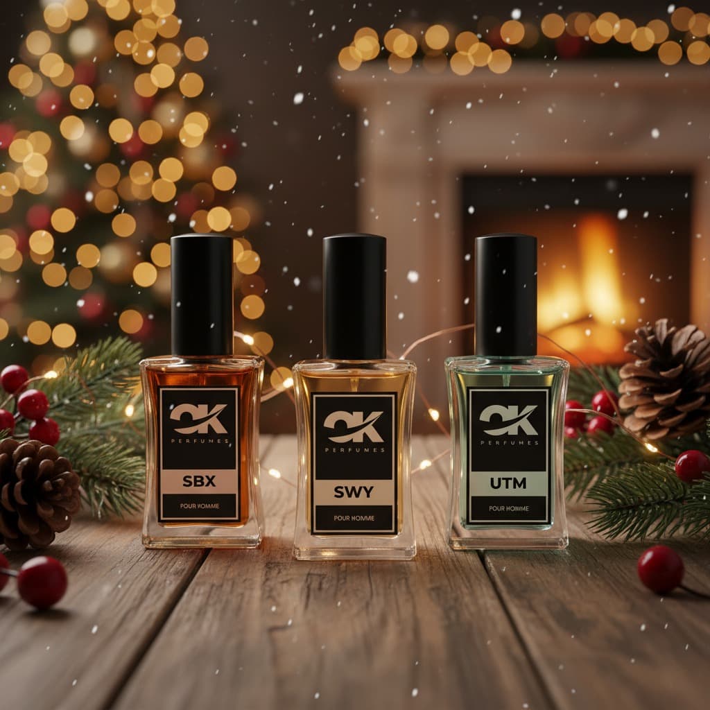 Pack Navideño Masculino OK Perfumes con 3x30 mL, fragancias SWY, SBX, UTM
