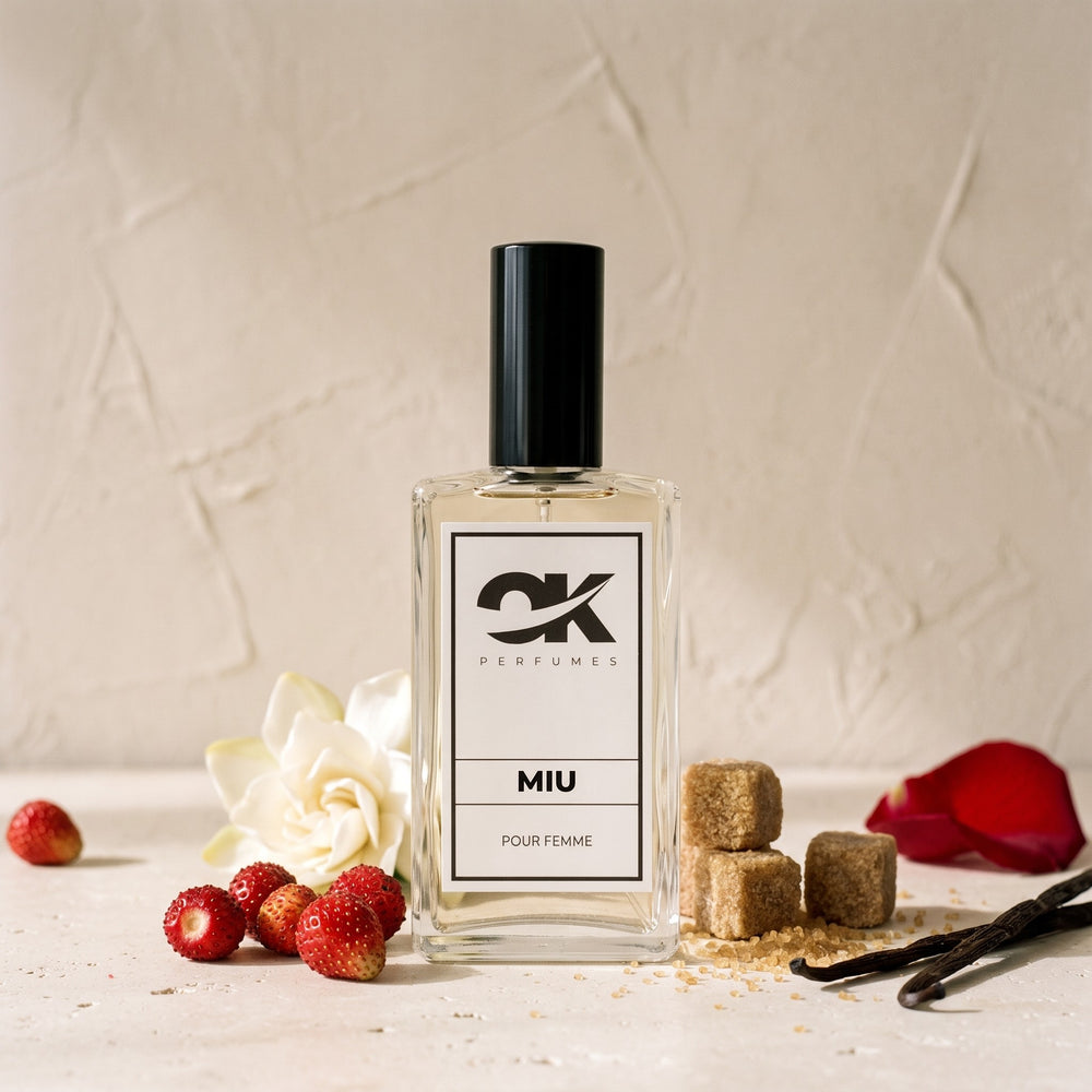 Perfume MIU de OK Perfumes con fresas silvestres, gardenia y azúcar moreno
