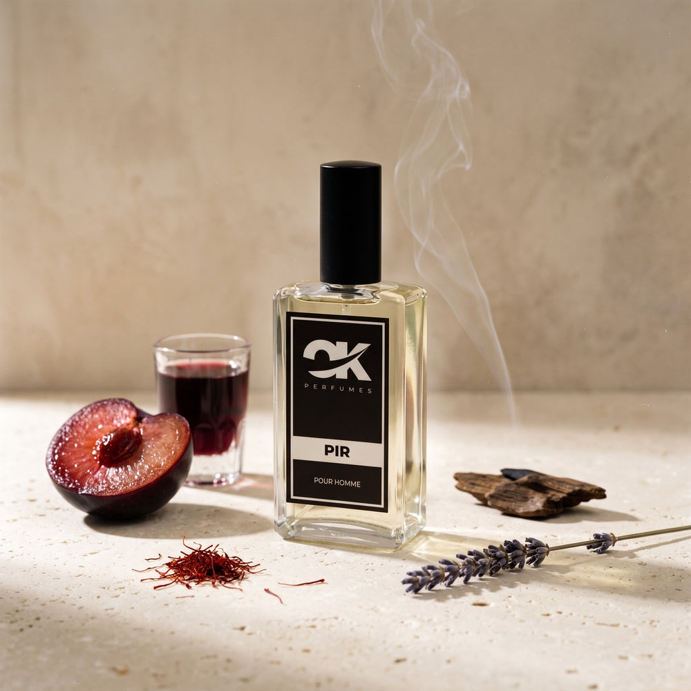 Perfume PIR de OK Perfumes con ciruela, azafrán, lavanda y madera de oud