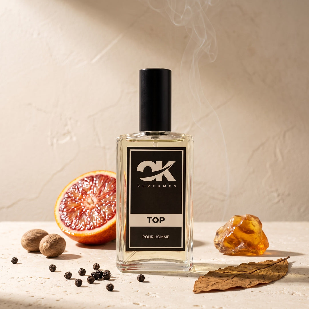 Perfume TOP de OK Perfumes con naranja sanguina, especias, tabaco y ámbar